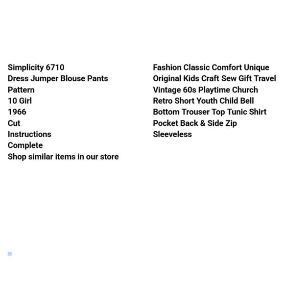 Vtg Simplicity 6710 Dress Jumper Blouse Pants Pattern 10 Girl 1966 Bell Bottom - Picture 3 of 6